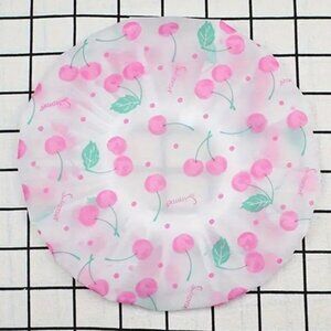 NWT TWO Beautiful Shower Caps Waterproof Heart Balloons Cherries Pink Purple
